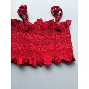 Agaci cropped Red Ruffled Smocked L shirt large Crop tube top scrunched A12